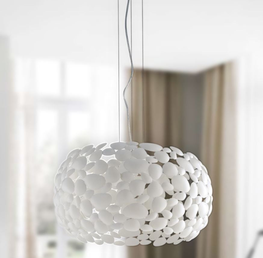 Sospensione D.48cm metallo cromo o bianco forme tondeggianti 3XE27 non incl. DIONISO Sospensione D.48cm metallo cromo o bianco forme tondeggianti 3XE27 non incl. DIONISO